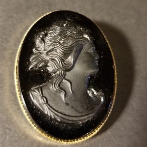 Black glass cameo pin